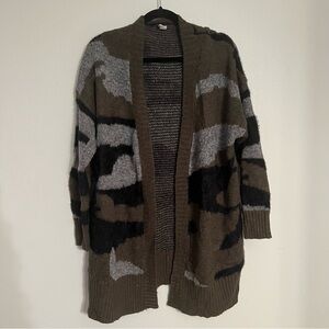 CY Fashion Camo Open Sweater Wool and Mohair Blend S